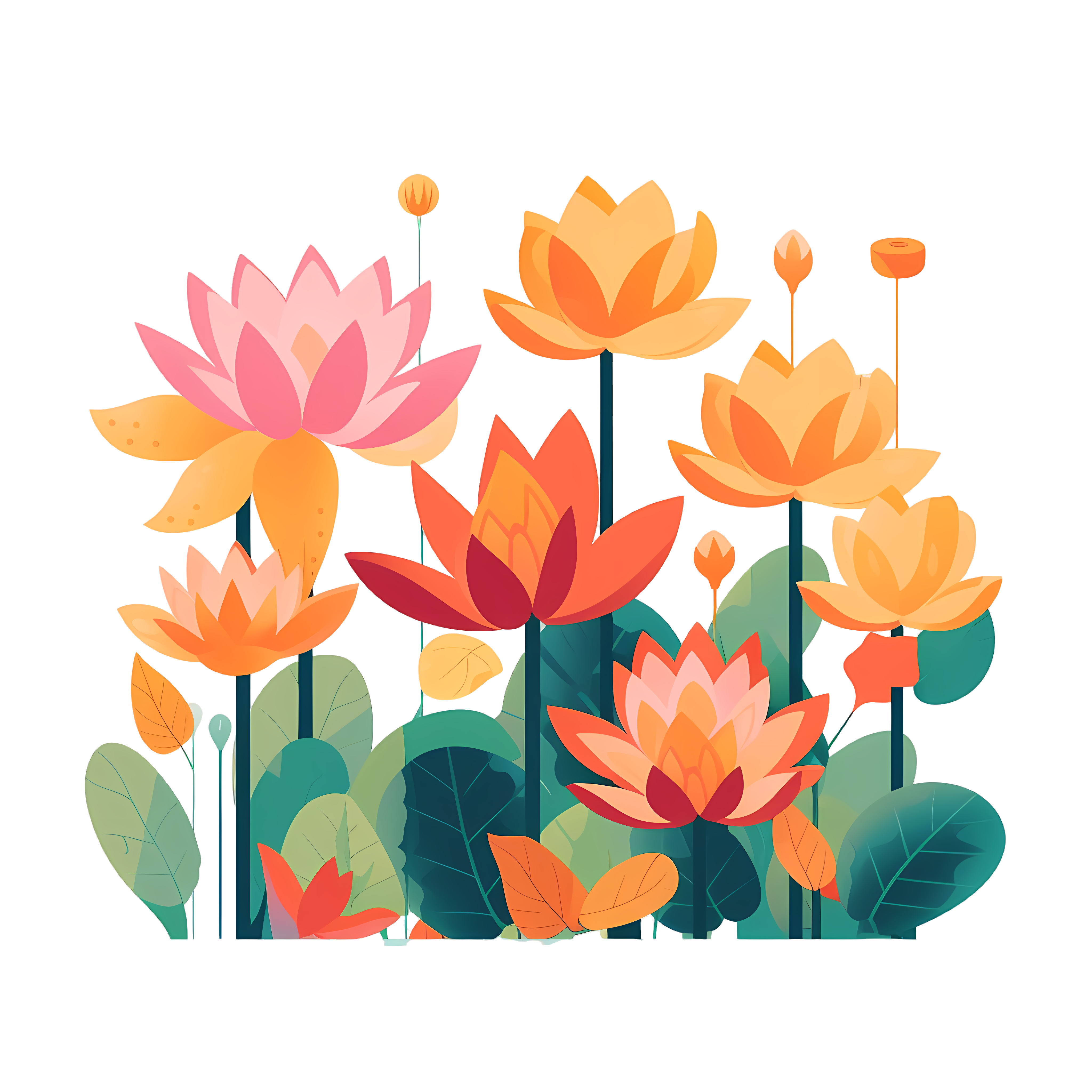 白底荷花插画设计元素PNG素材
