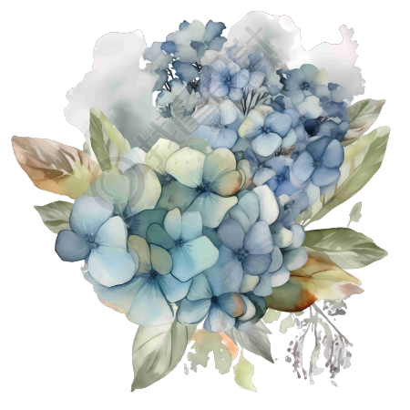 水彩风淡雅蓝色绣球花插画PNG素材