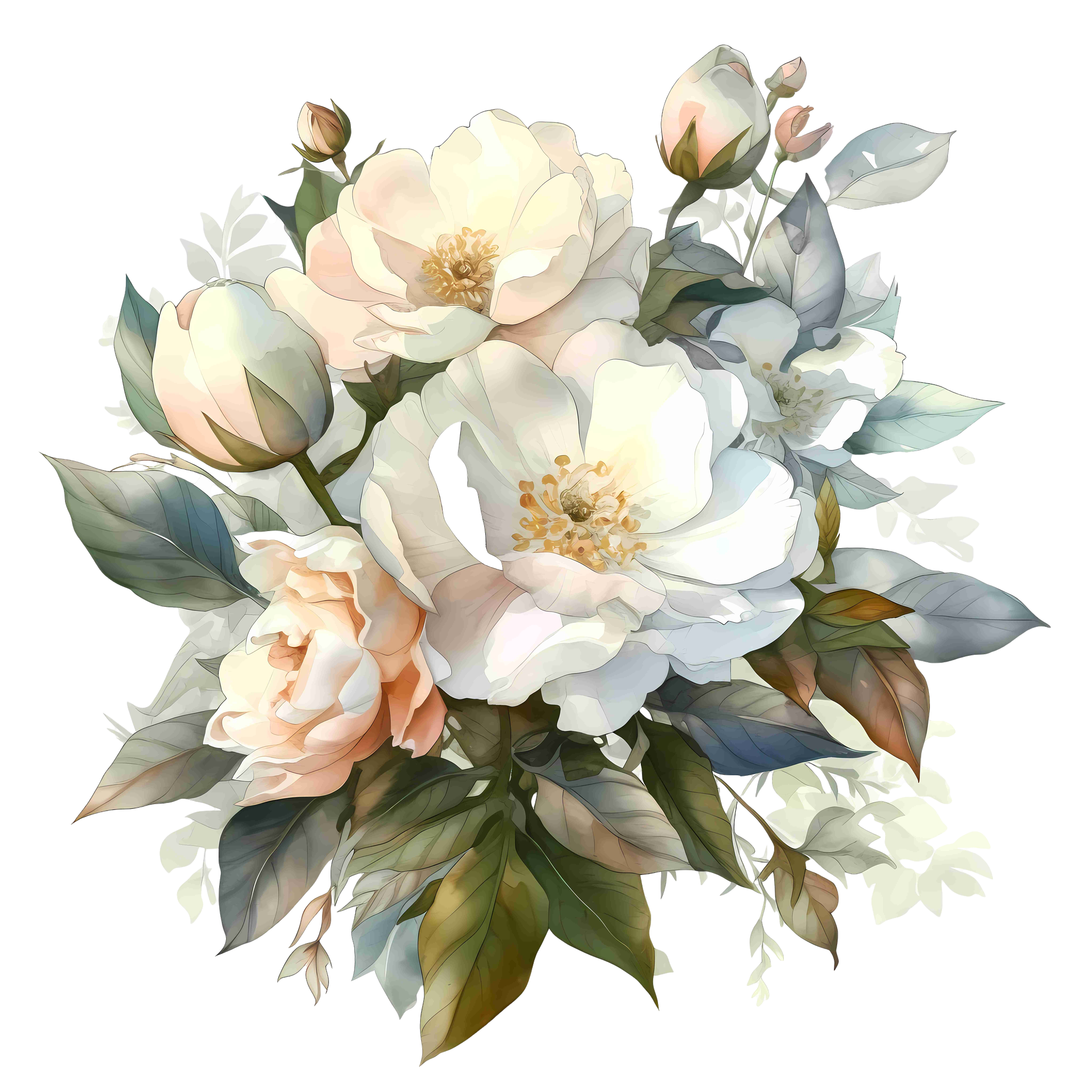 水彩白色山茶花PNG素材