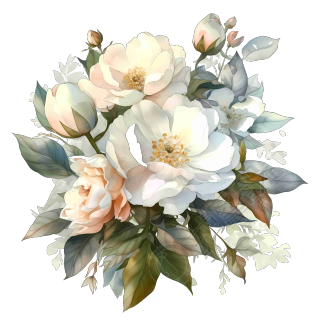 水彩白色山茶花PNG素材