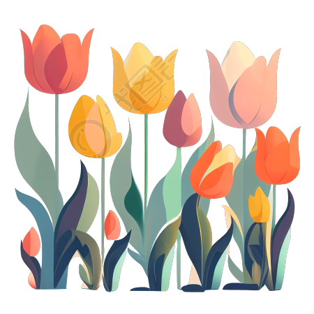 简约高清插画素材-白底鲜花图案PNG