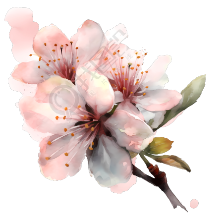 水彩粉色樱花PNG插画