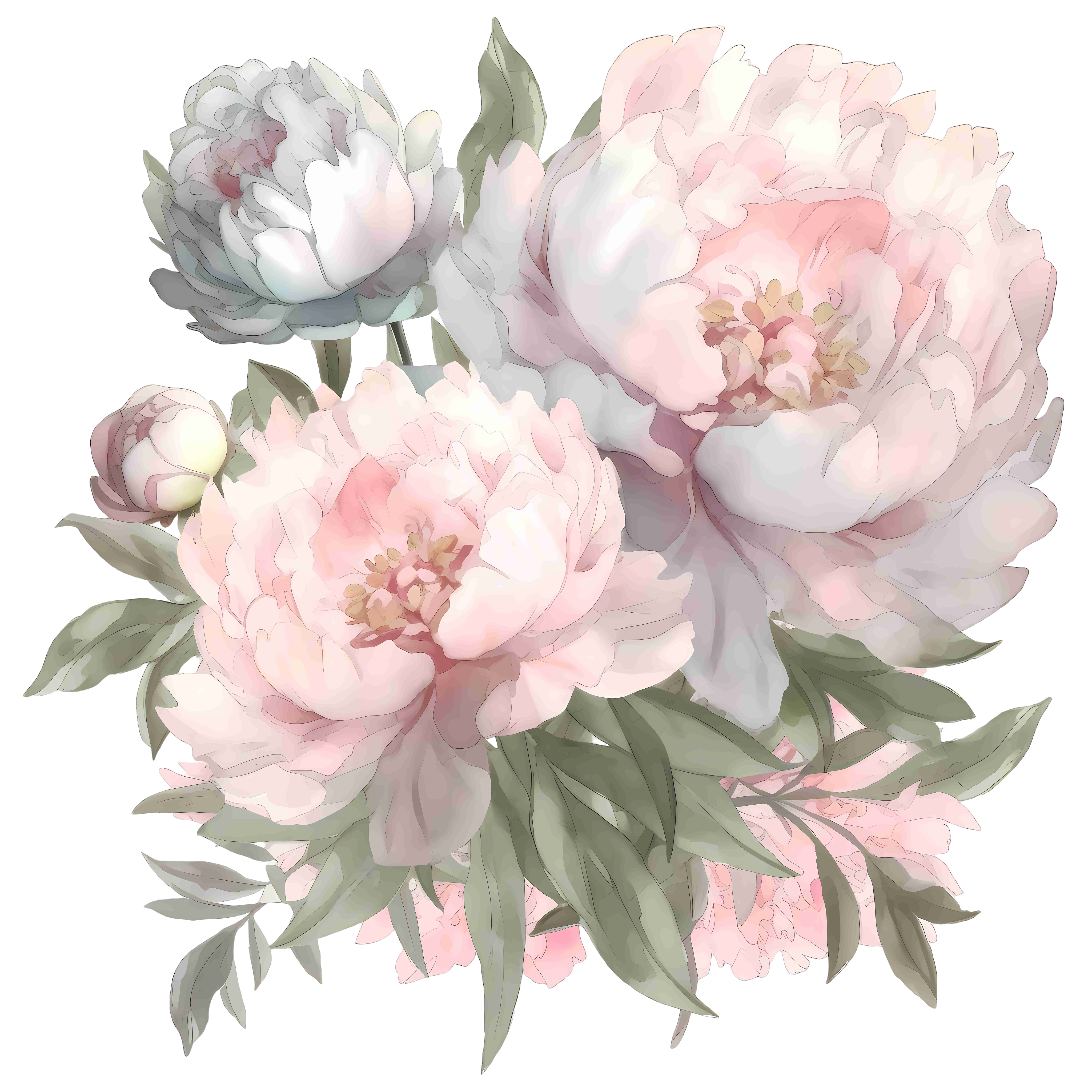 手绘水彩牡丹花束PNG素材