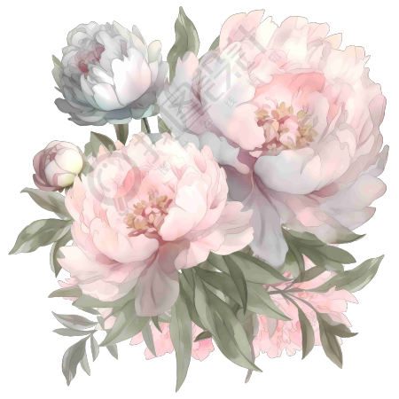 手绘水彩牡丹花束PNG素材