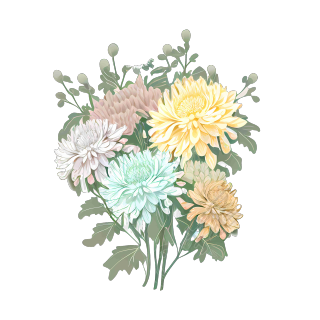 手绘软色调向量菊花花束PNG素材