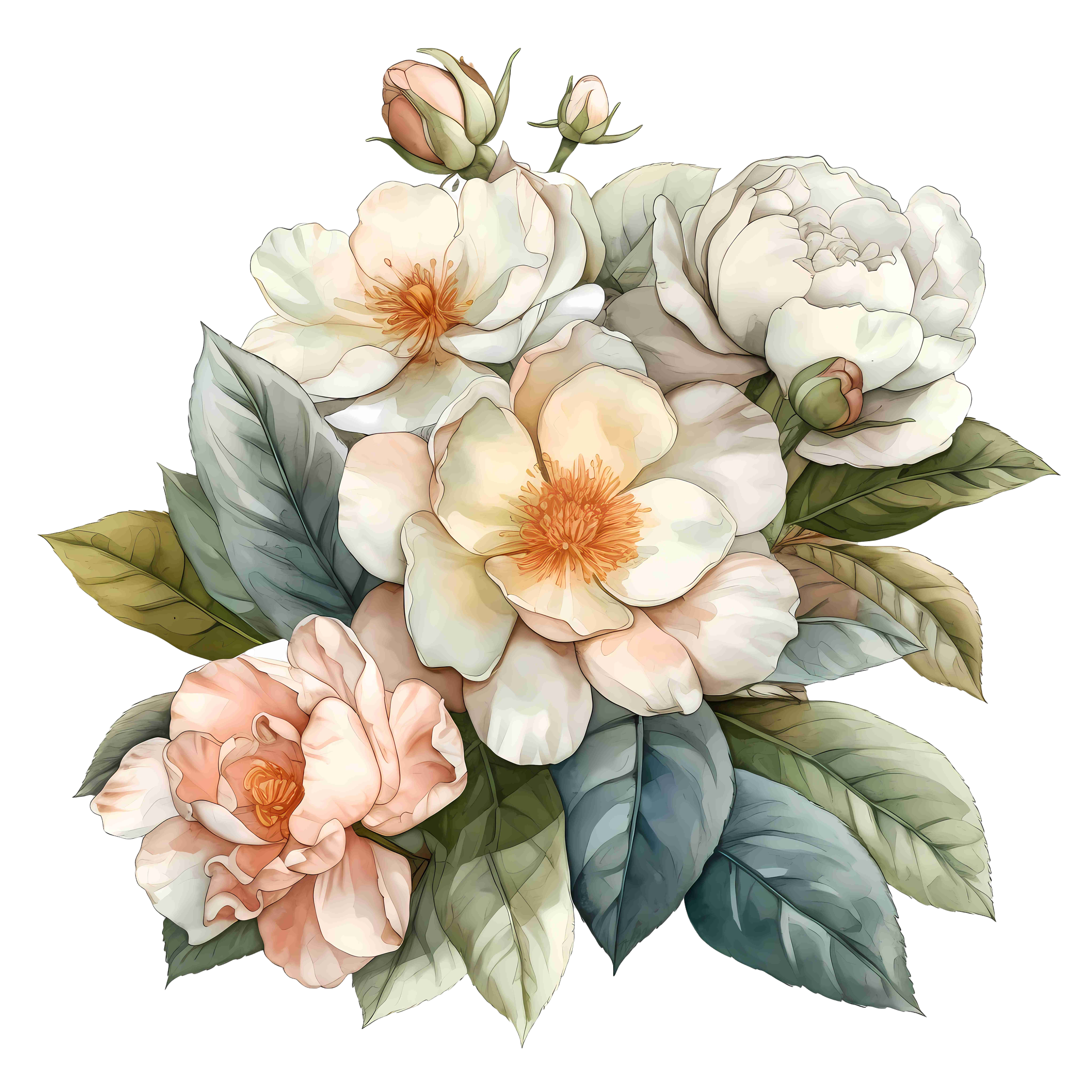 白色山茶花插画设计素材