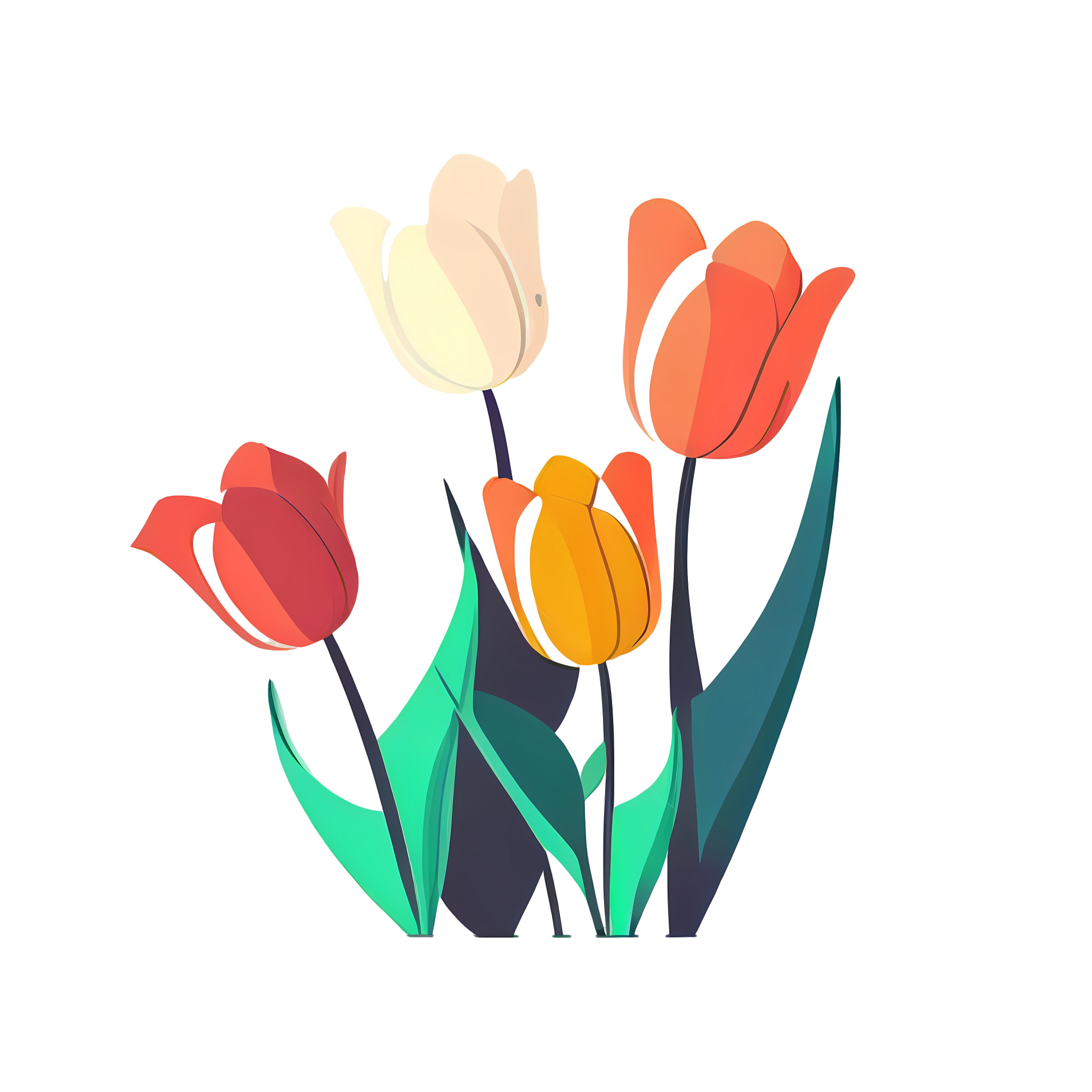 简约明亮的郁金香扁平插画设计素材