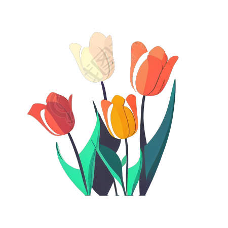 简约明亮的郁金香扁平插画设计素材