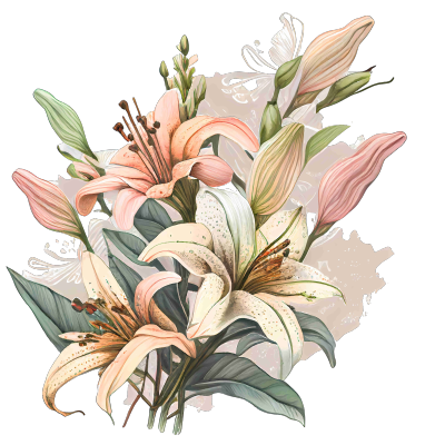 柔和色调百合花束矢量图