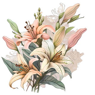 柔和色调百合花束矢量图