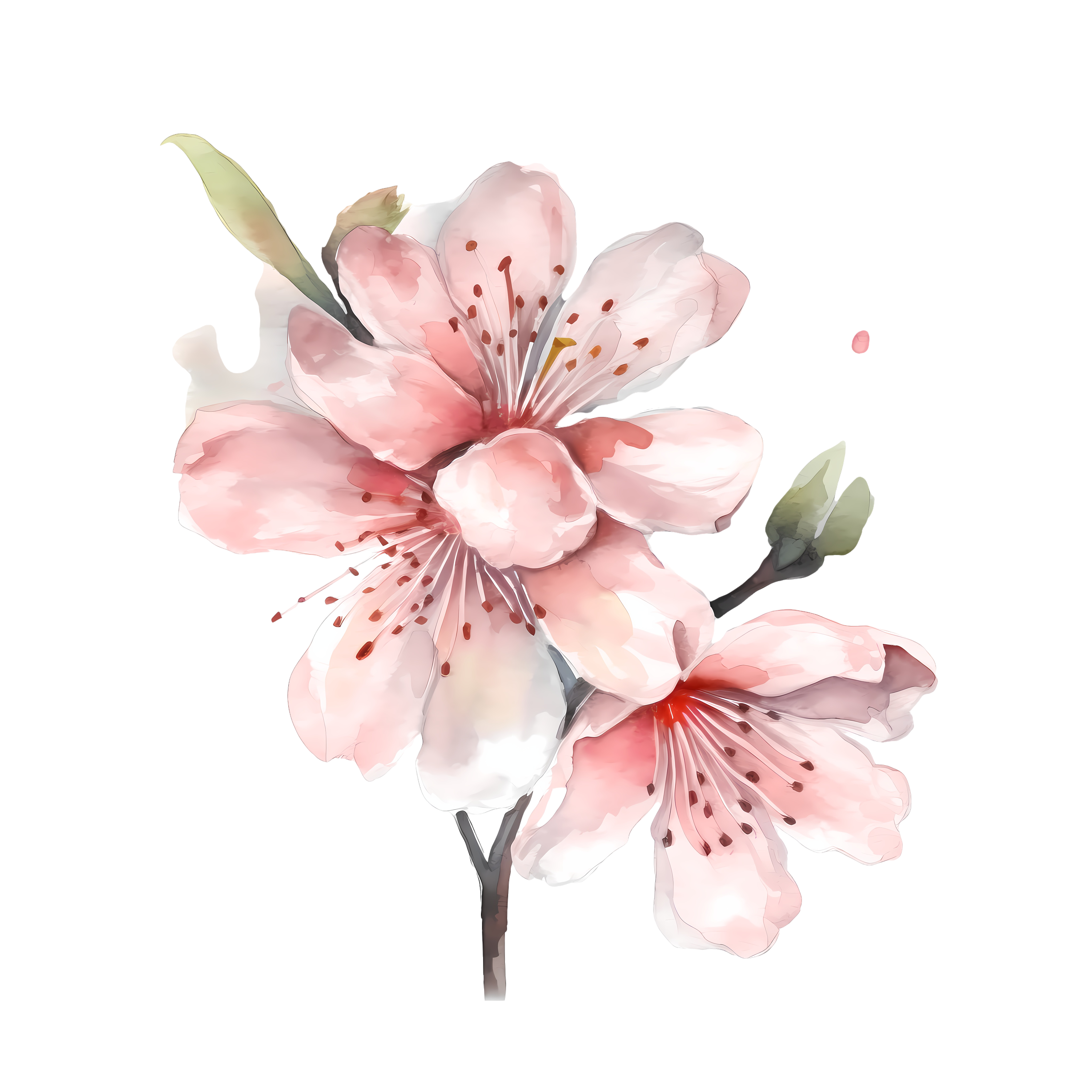 水彩樱花PNG素材-透明背景高清插画设计