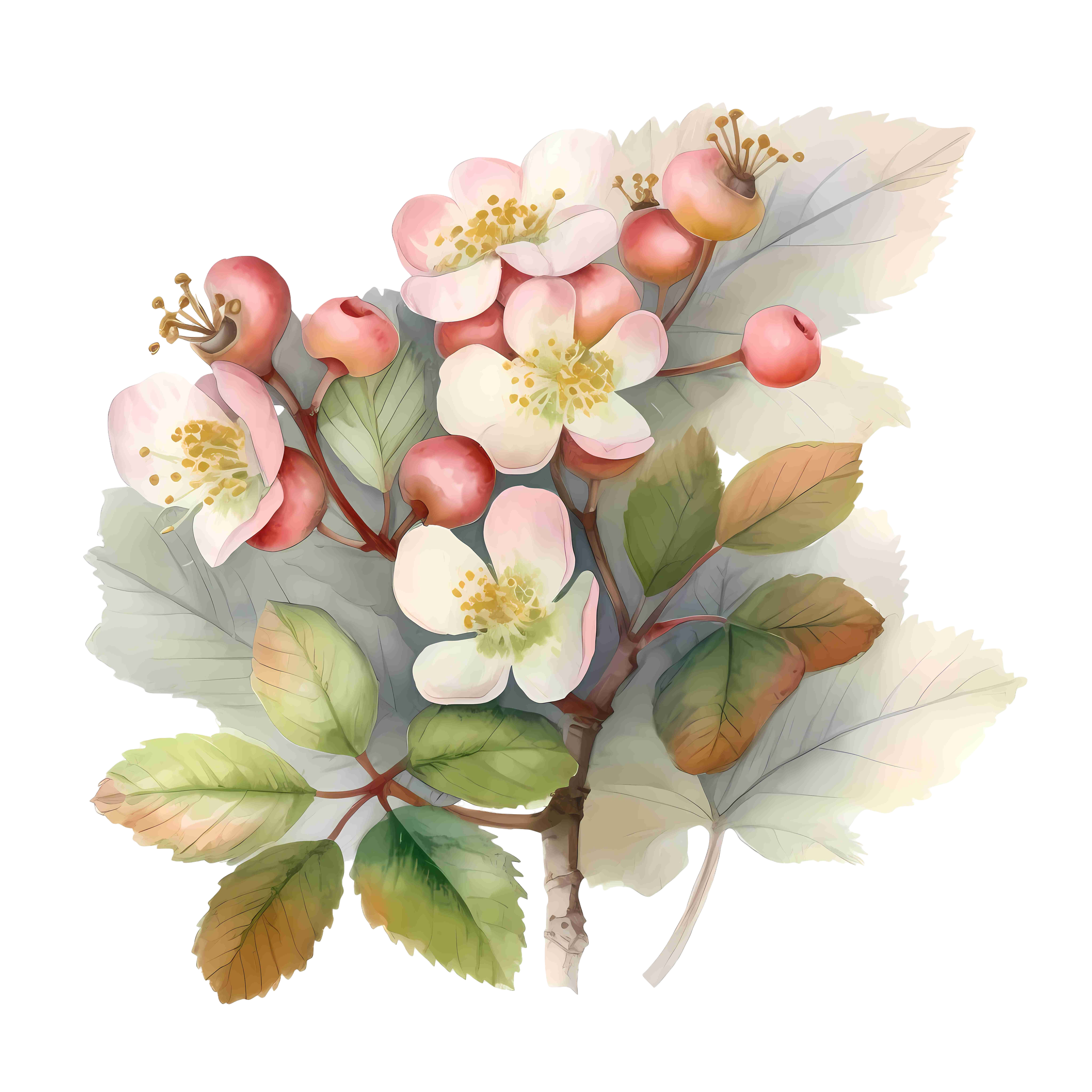 柔和色彩山楂花插画素材