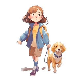 可爱小女孩遛狗