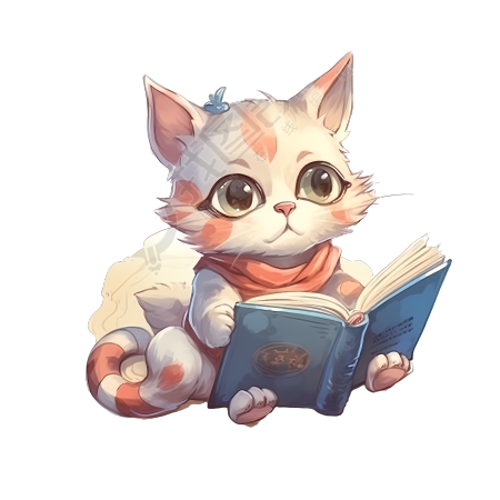 可爱小猫读书插画