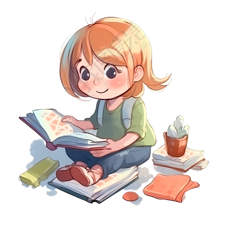 可爱小女孩阅读插画