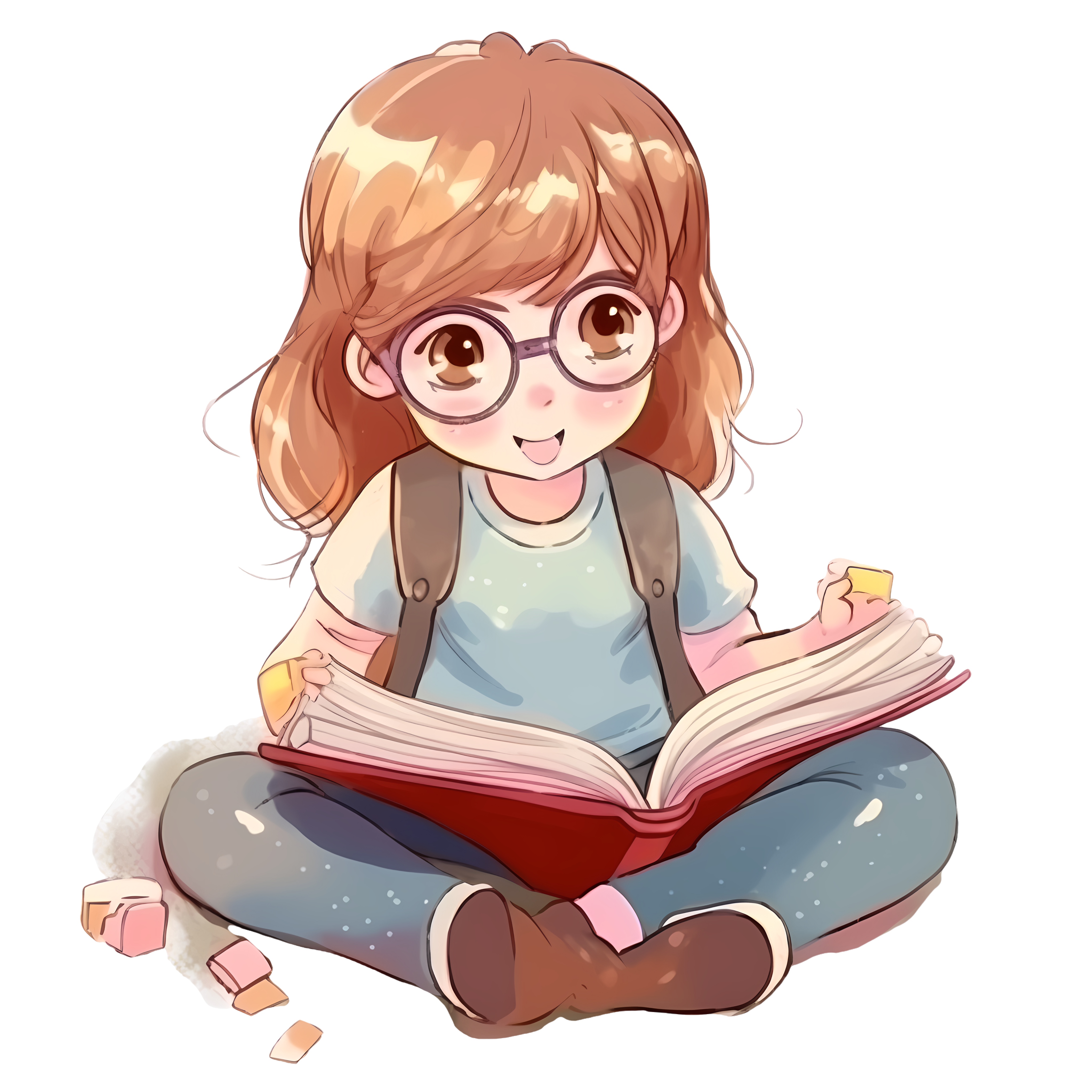 可爱幼儿园插画设计素材-小女孩读书