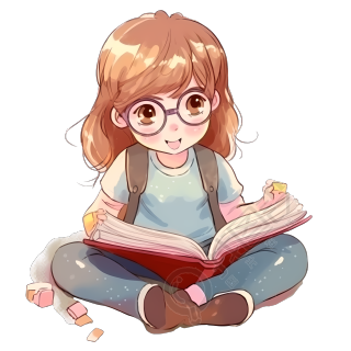 可爱幼儿园插画设计素材-小女孩读书