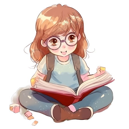 可爱幼儿园插画设计素材-小女孩读书