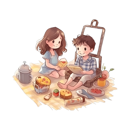 可爱小男孩和女孩野餐