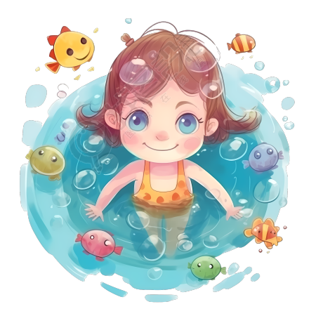 卡通小女孩游泳插画素材
