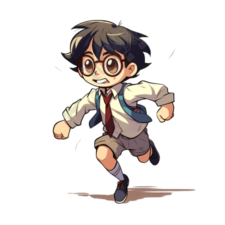 宫崎骏风格校服小男孩插画矢量素材