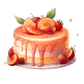 草莓桃子蛋糕插画设计