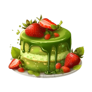 草莓抹茶蛋糕插画设计