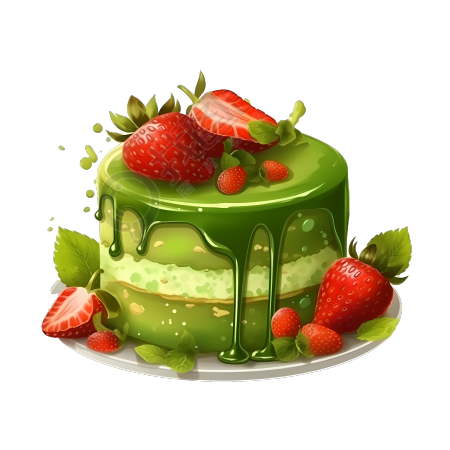 草莓抹茶蛋糕插画设计