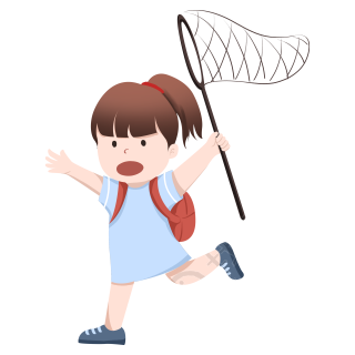 带着捕虫网郊游的小女孩图片