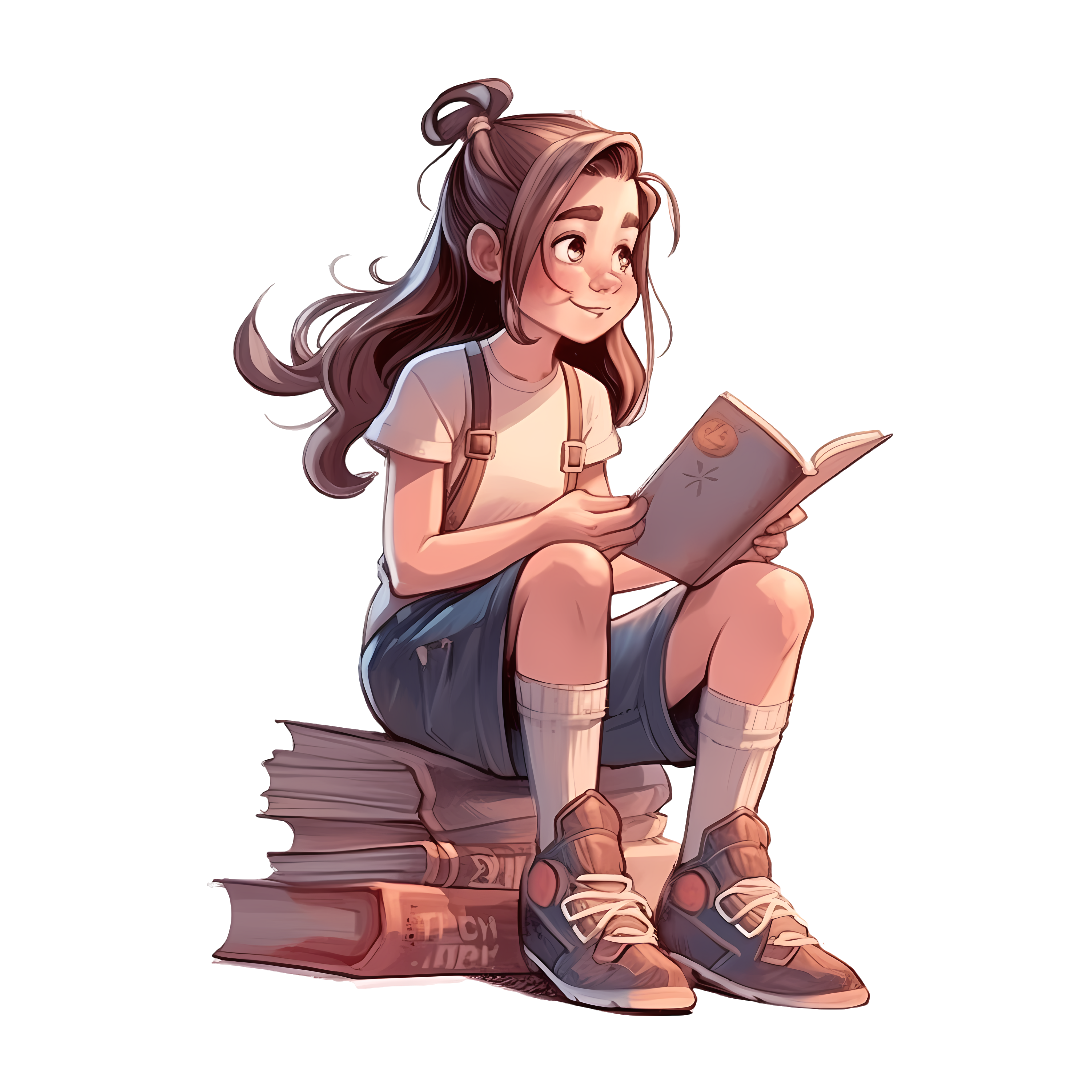 小女孩读书插画
