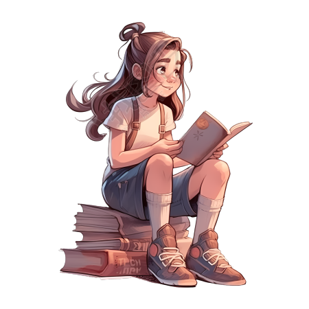 小女孩读书插画