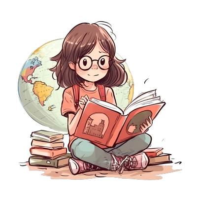 小女孩读书插画素材