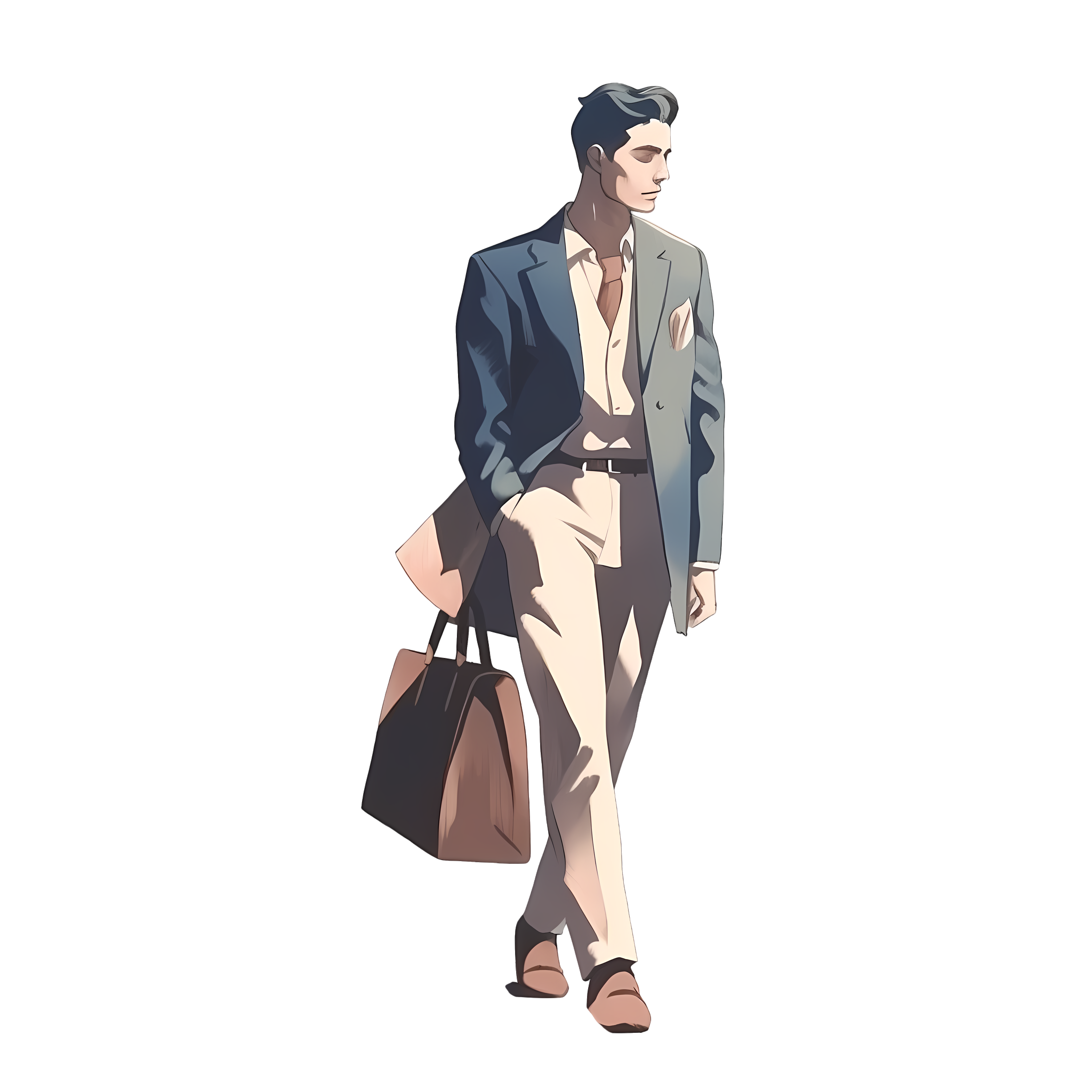 商务帅哥手提包插画设计