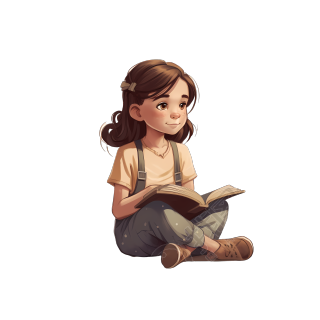 插画设计商业创意素材-小女孩坐着读书PNG图形