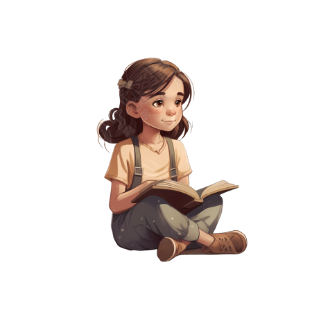 插画设计商业创意素材-小女孩坐着读书PNG图形