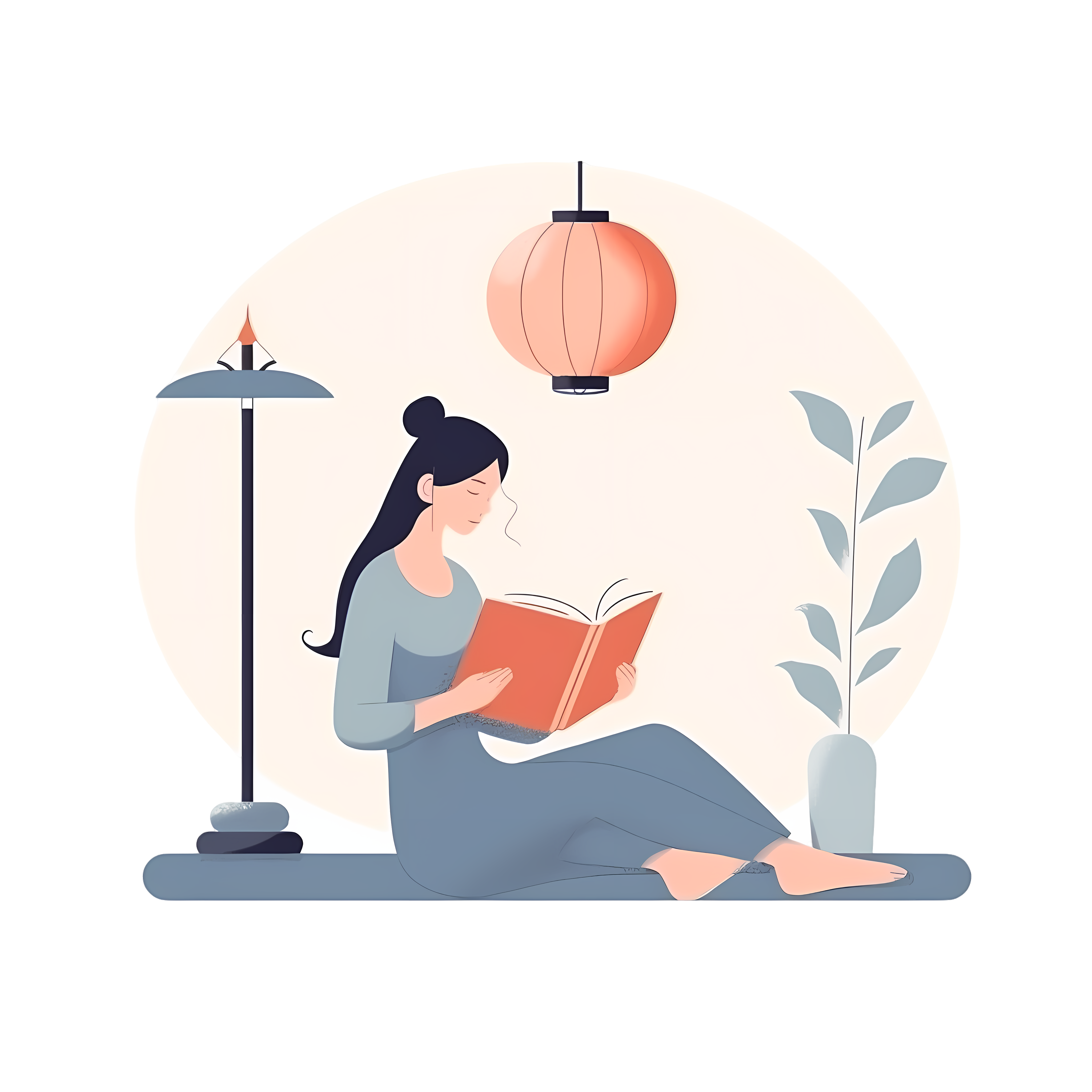 高清图形素材：白底女孩阅读书籍的插画设计