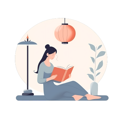 高清图形素材：白底女孩阅读书籍的插画设计