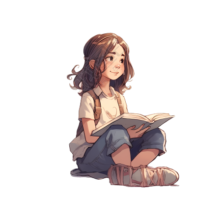 可爱少女读书插画PNG素材