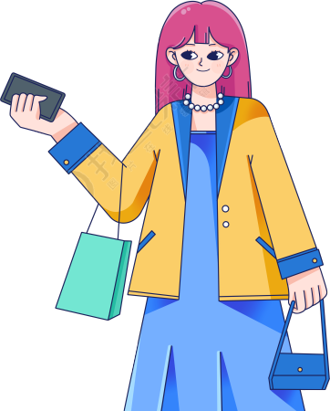 购物女生手提购物袋插画图