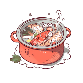 清新白底热气腾腾的火锅插画设计