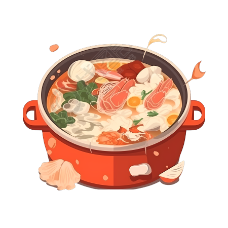 清新白底热气腾腾火锅插画