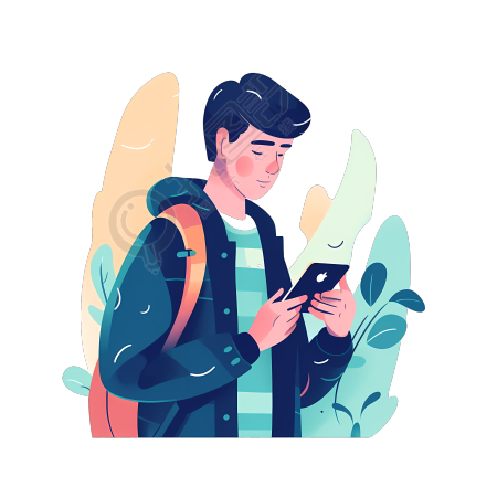 手拿平板电脑玩耍的男生图片