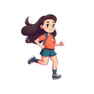 跑步长发女孩卡通矢量插画