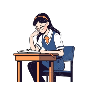戴眼镜女学生上课学习插画元素