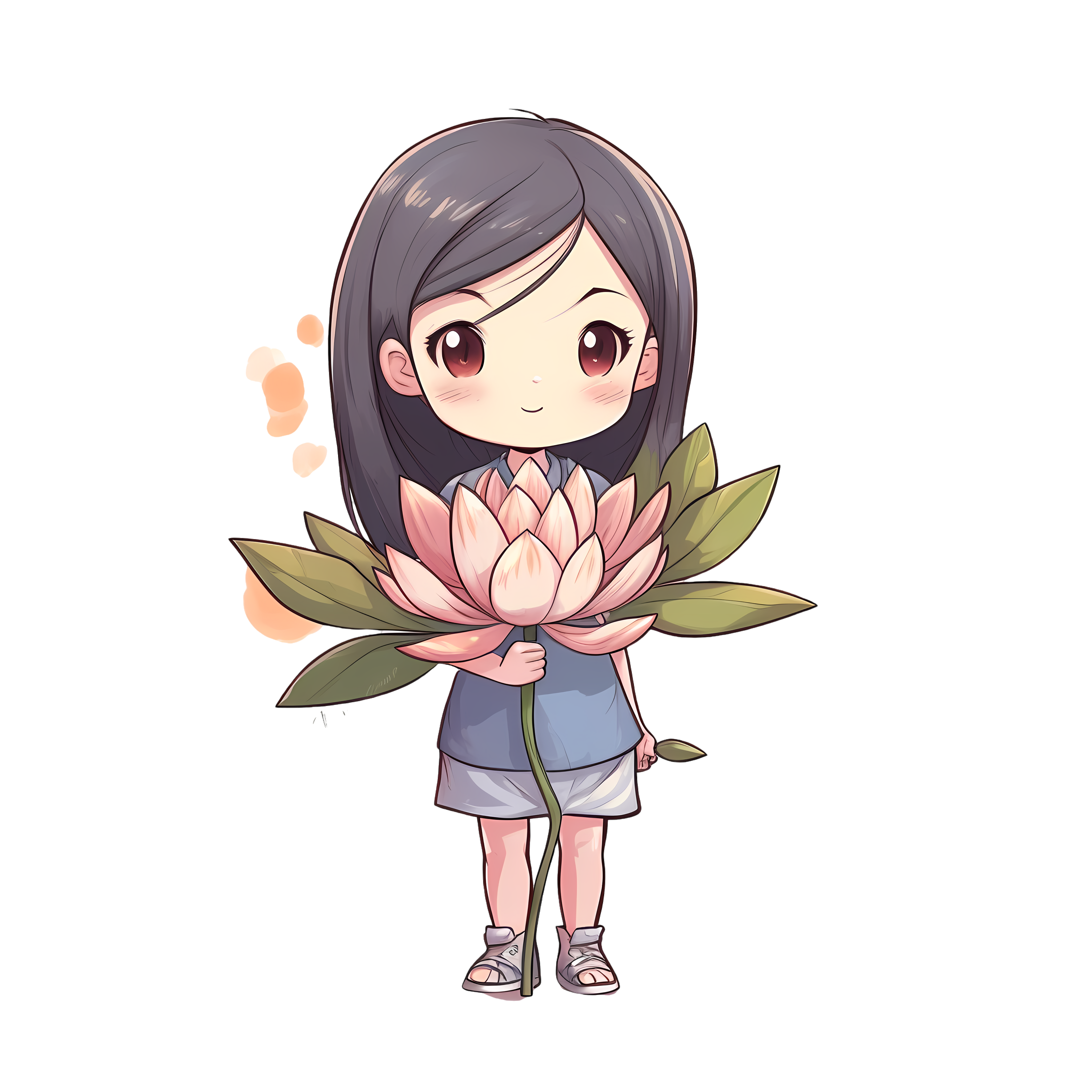 手持莲花的可爱小女孩图片