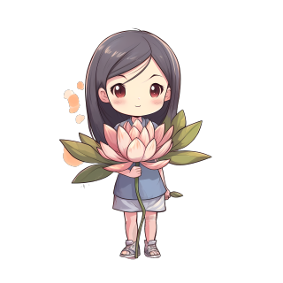 手持莲花的可爱小女孩图片