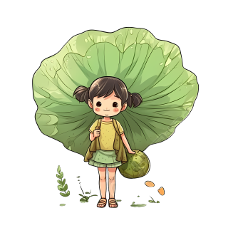 双马尾小女孩手持荷叶图片