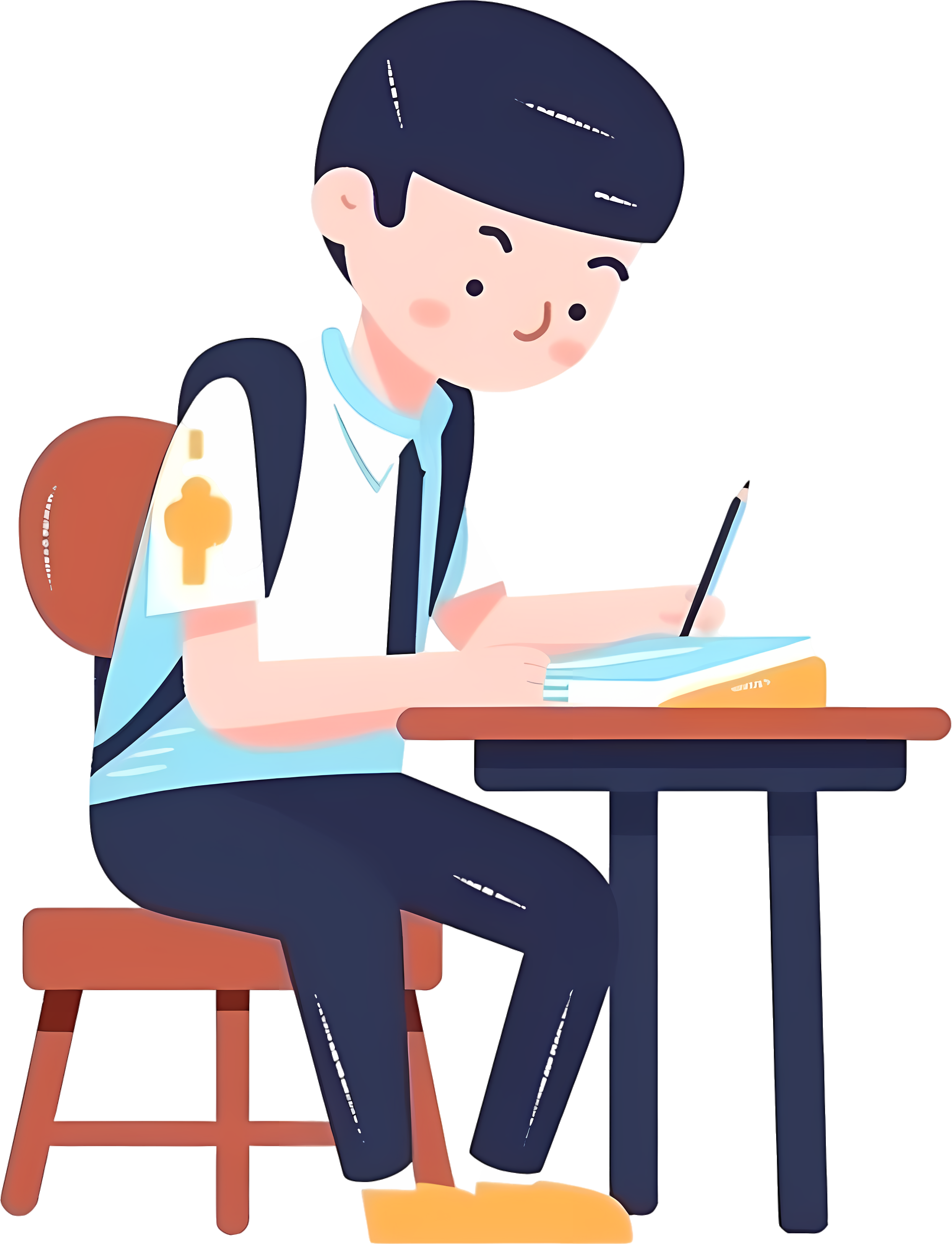 简约白底男孩答题考试插画设计素材