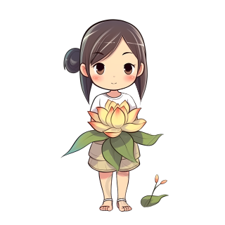 捧着黄色莲花的可爱小女孩图片