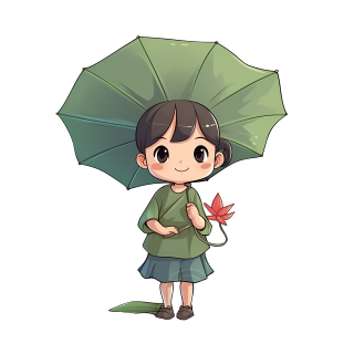 打荷叶伞的可爱小女孩图片